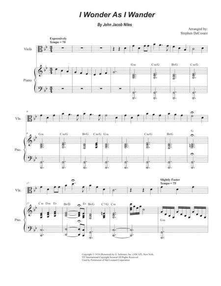 I Wonder As I Wander Viola Solo And Piano Sheet Music