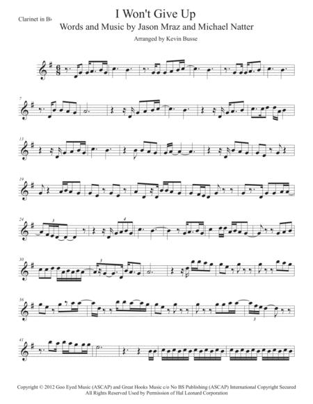 I Wont Give Up Clarinet Sheet Music