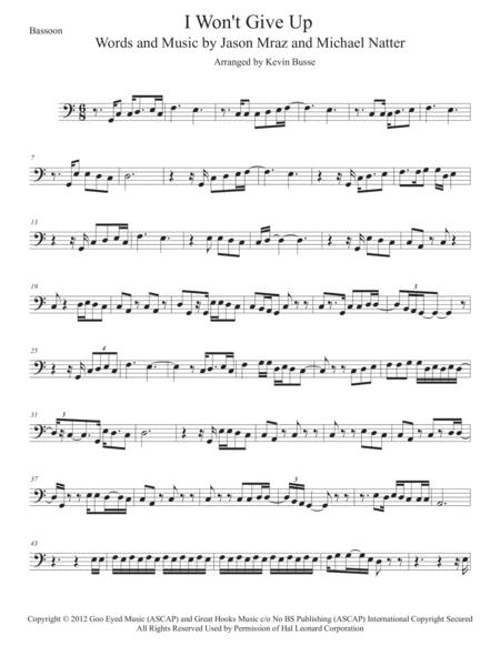 Free Sheet Music I Wont Give Up Easy Key Of C Bassoon