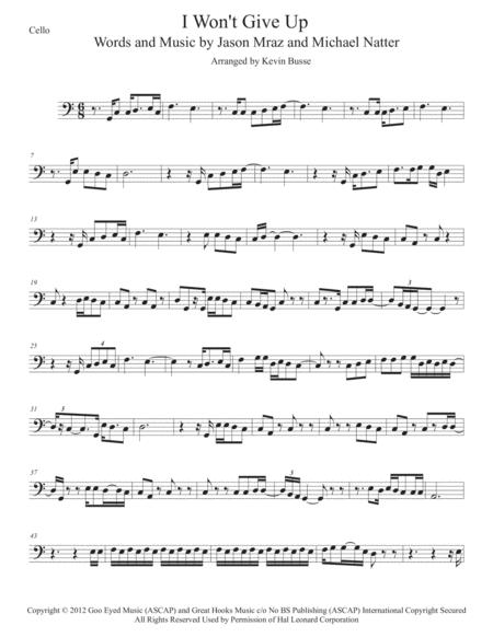 I Wont Give Up Easy Key Of C Cello Sheet Music