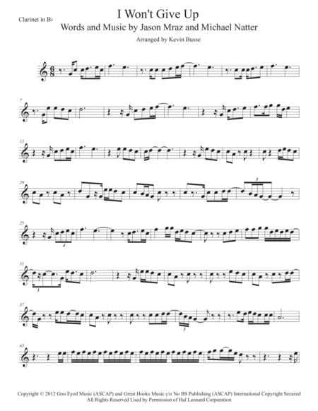 Free Sheet Music I Wont Give Up Easy Key Of C Clarinet