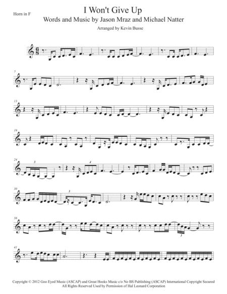 Free Sheet Music I Wont Give Up Easy Key Of C Horn In F