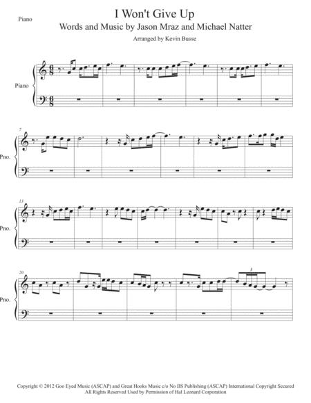 I Wont Give Up Easy Key Of C Piano Sheet Music