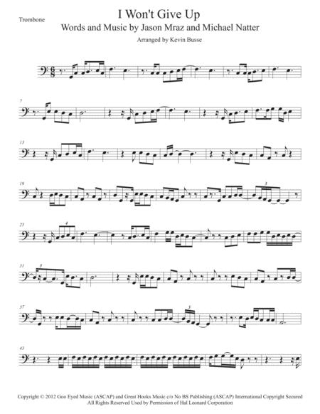 Free Sheet Music I Wont Give Up Easy Key Of C Trombone