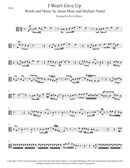 Free Sheet Music I Wont Give Up Easy Key Of C Viola