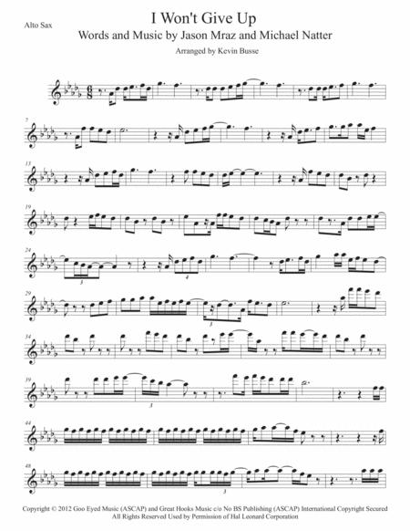 Free Sheet Music I Wont Give Up Original Key Alto Sax