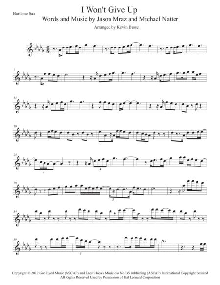 I Wont Give Up Original Key Bari Sax Sheet Music