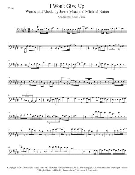 I Wont Give Up Original Key Cello Sheet Music