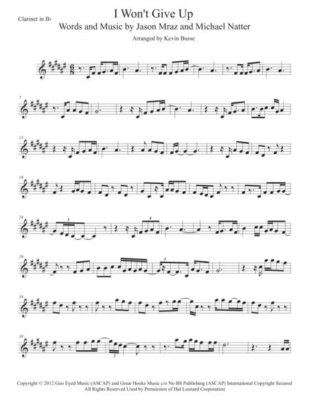 I Wont Give Up Original Key Clarinet Sheet Music