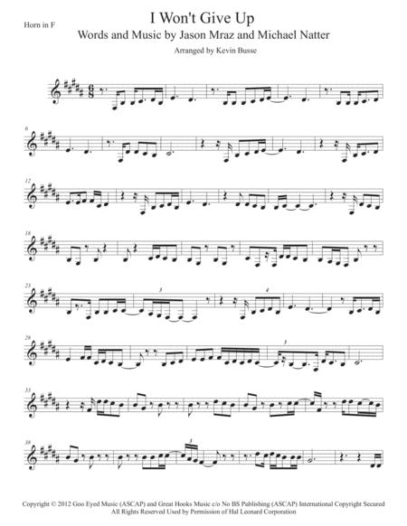 Free Sheet Music I Wont Give Up Original Key Horn In F