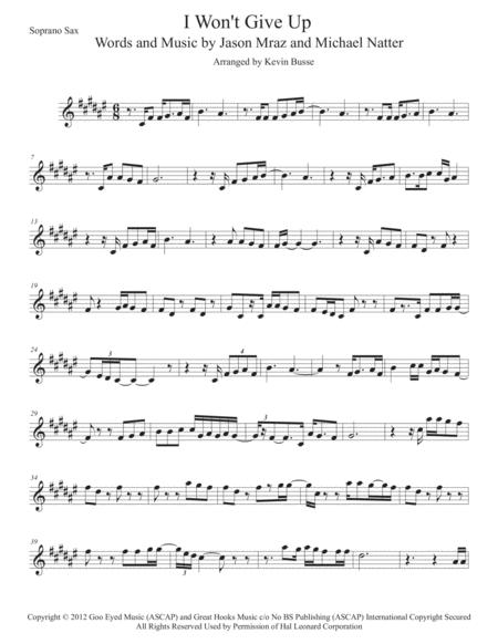 I Wont Give Up Original Key Soprano Sax Sheet Music