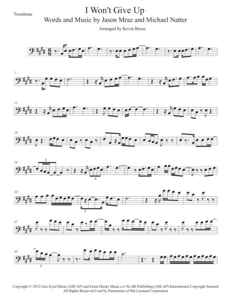 I Wont Give Up Original Key Trombone Sheet Music