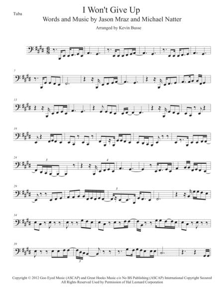 I Wont Give Up Original Key Tuba Sheet Music