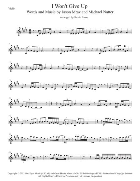 I Wont Give Up Original Key Violin Sheet Music