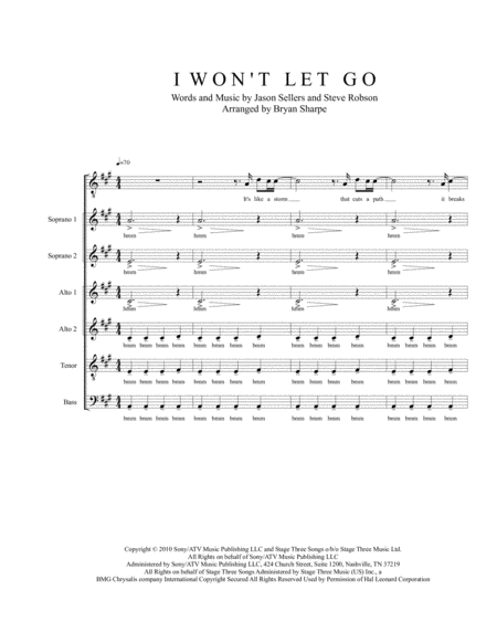 Free Sheet Music I Wont Let Go