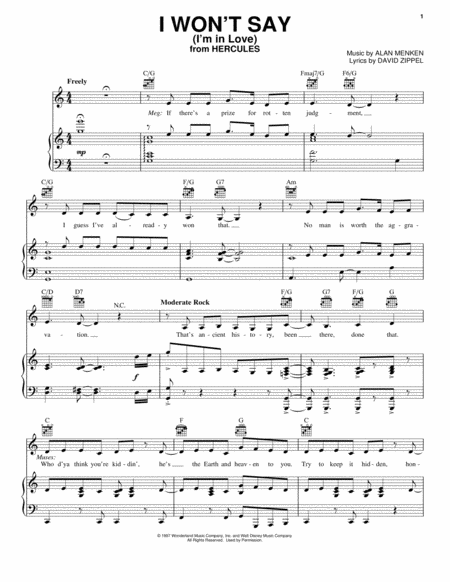 Free Sheet Music I Wont Say I M In Love From Disneys Hercules