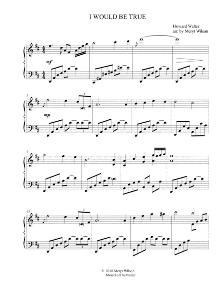 Free Sheet Music I Would Be True Piano Solo Advanced In The Style Of J Massenets Meditation