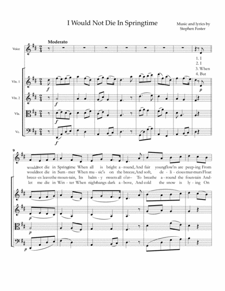 Free Sheet Music I Would Not Die In Springtime For Voice And String Quartet