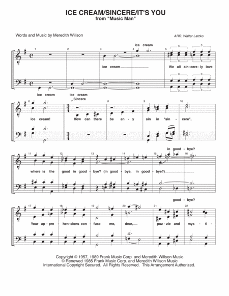 Ice Cream Sincere Its You Medley From The Music Man Sheet Music