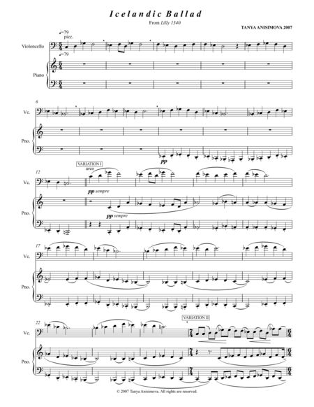 Icelandic Ballad For Cello And Piano 2007 Full Score Sheet Music