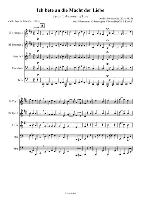 Free Sheet Music Ich Bete An Die Macht Der Liebe Suite D Bortniansky Brass Quintet