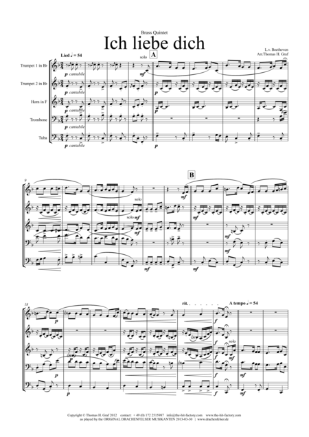 Ich Liebe Dich Beethoven Goes Polka Brass Quintet Sheet Music