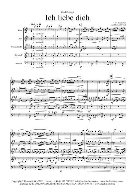 Ich Liebe Dich Beethoven Goes Polka Wind Quintet Sheet Music