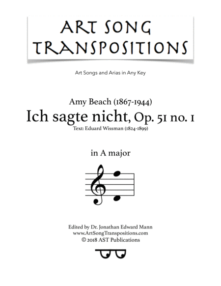 Ich Sagte Nicht Op 51 No 1 A Major Sheet Music