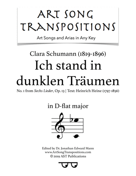 Free Sheet Music Ich Stand In Dunklen Trumen Op 13 No 1 D Flat Major