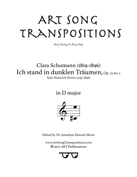 Ich Stand In Dunklen Trumen Op 13 No 1 D Major Sheet Music