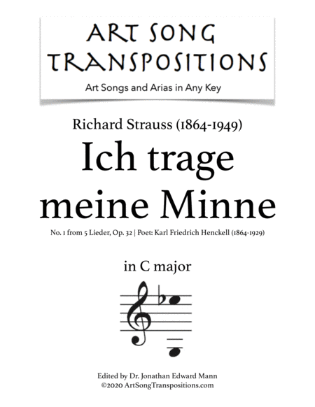 Free Sheet Music Ich Trage Meine Minne Op 32 No 1 Transposed To C Major