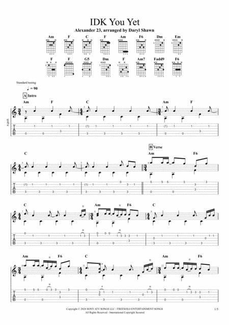 Idk You Yet Alexander 23 For Solo Fingerstyle Guitar Sheet Music