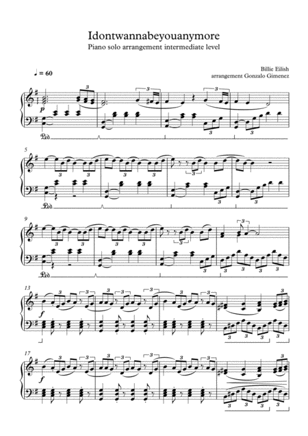 Idontwannabeyouanymore Piano Solo Version Sheet Music