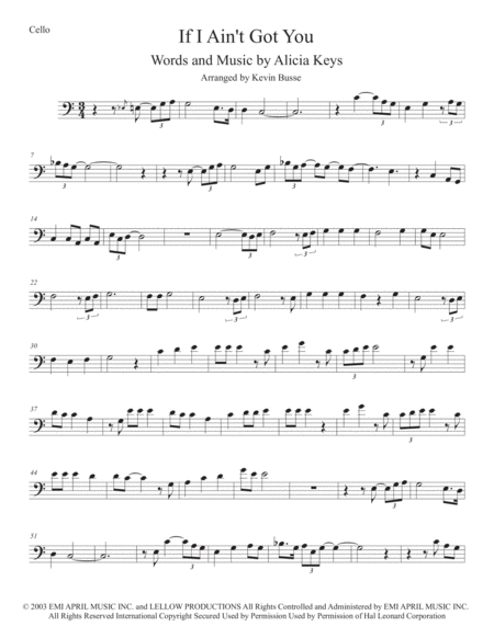 Free Sheet Music If I Aint Got You Easy Key Of C Cello