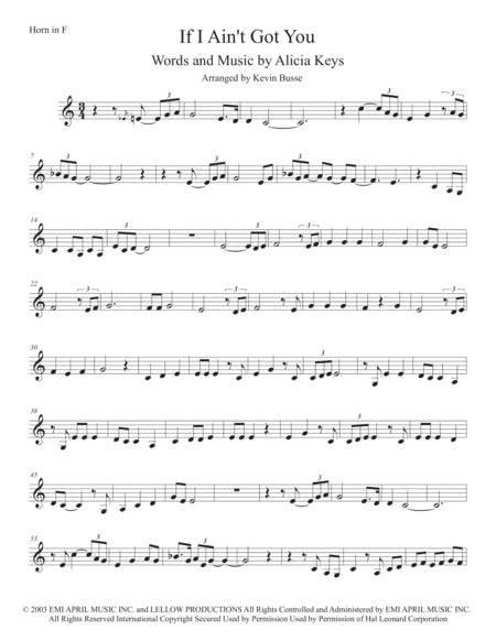 Free Sheet Music If I Aint Got You Easy Key Of C Horn In F