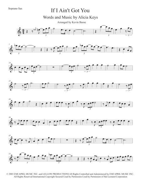 Free Sheet Music If I Aint Got You Easy Key Of C Soprano Sax