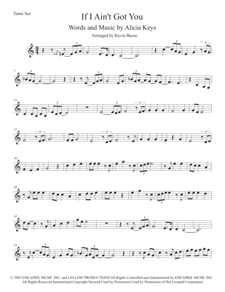 If I Aint Got You Easy Key Of C Tenor Sax Sheet Music