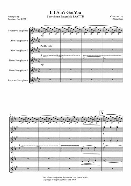 If I Aint Got You Saxophone Ensemble Saattb Sheet Music