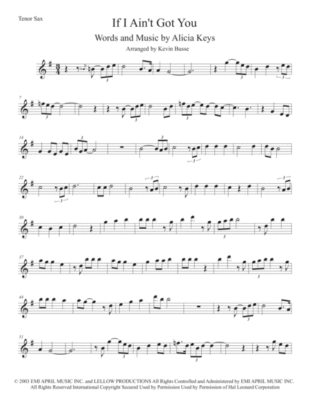 If I Aint Got You Tenor Sax Sheet Music