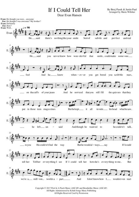 If I Could Tell Her Dear Evan Hansen Vocals Sheet Music