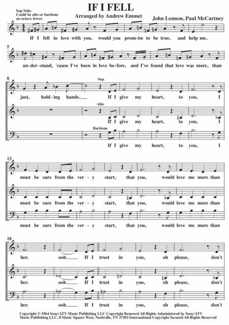 Free Sheet Music If I Fell A Cappella Sab