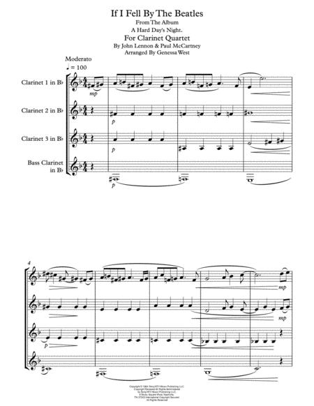 If I Fell By The Beatles For Clarinet Quartet Sheet Music