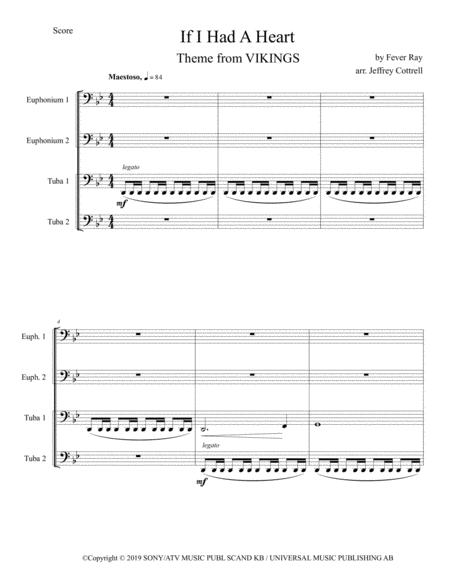 If I Had A Heart Theme From Vikings For Tuba Euphonium Quartet Sheet Music