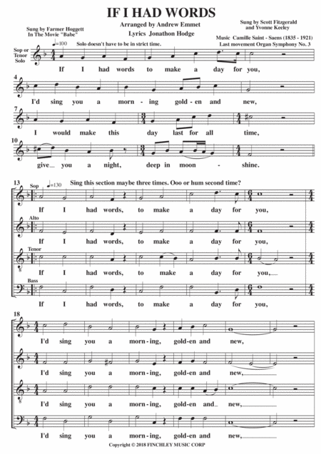 If I Had Words A Cappella Sheet Music