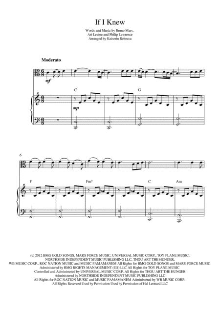 Free Sheet Music If I Knew Viola Solo And Piano Accompaniment With Chords