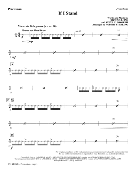 If I Stand Arr Robert Sterling Percussion Sheet Music