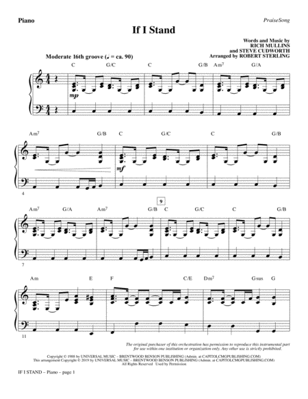 If I Stand Arr Robert Sterling Piano Sheet Music