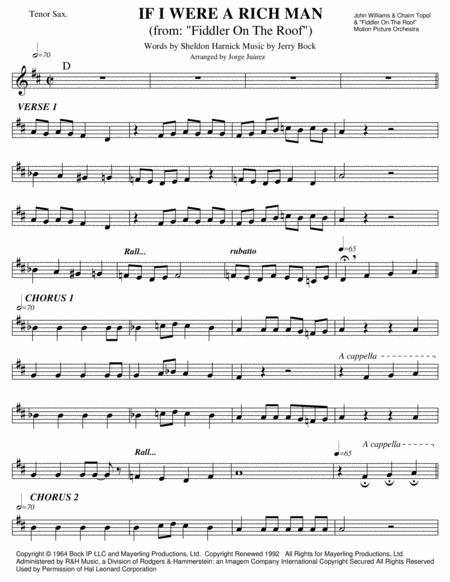 If I Were A Rich Man From Fiddler On The Roof Tenor Sax Sheet Music