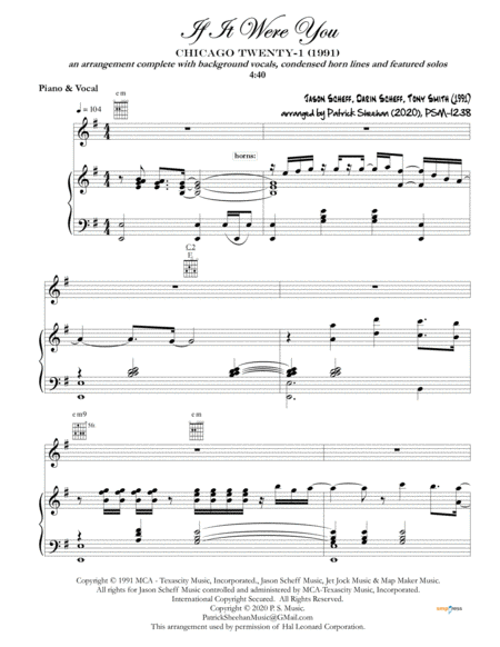 If It Were You Chicago Piano Vocal Guitar Sheet Music