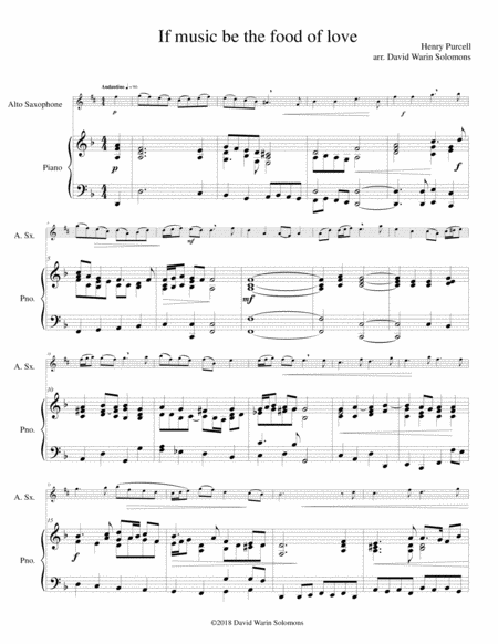 If Music Be The Food Of Love For Alto Saxophone And Piano Sheet Music